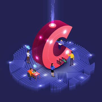 Isometric business teamwork.