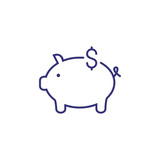 Fototapeta  - Piggy bank line icon. Piggybank, money, dollar symbol. Saving concept. Can be used for topics like finance management, earning, banking, investment, deposit