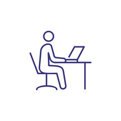 Poster - Work on computer line icon. Man sitting at table and using laptop. Workplace concept. Can be used for topics like office job, business, modern technology