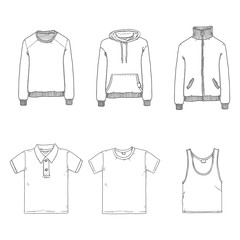 Wall Mural - Vector Set of Basic Clothes - Sweat Shirt, T-shirt, Polo, Hoody