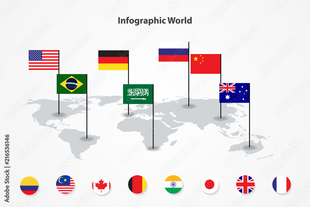 infographic country world map, international world flags Stock Vector ...
