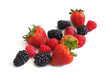 Fresh strawberry, raspberry and blackberry on wooden background, healthy food and diet.