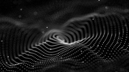 Fototapete - Abstract digital wave particle. Abstract music background. Futuristic point wave. Big data. 3D rendering.