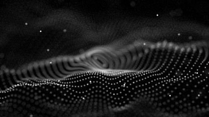 Fototapete - Abstract digital wave particle. Abstract music background. Futuristic point wave. Big data. 3D rendering.