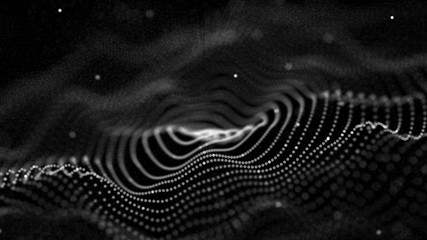Fototapete - Abstract digital wave particle. Abstract music background. Futuristic point wave. Big data. 3D rendering.