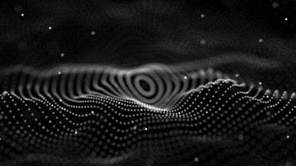 Fototapete - Abstract digital wave particle. Abstract music background. Futuristic point wave. Big data. 3D rendering.