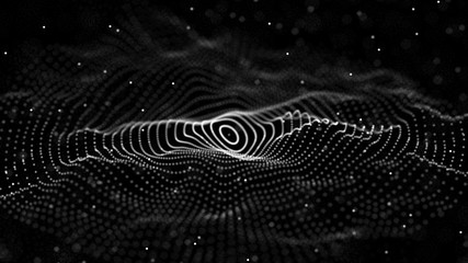 Fototapete - Abstract digital wave particle. Abstract music background. Futuristic point wave. Big data. 3D rendering.