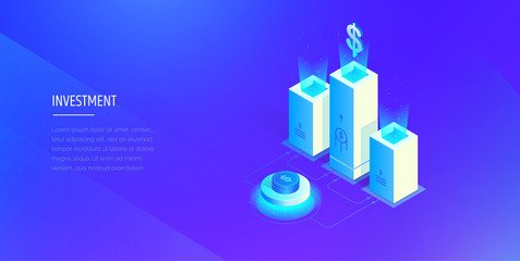 Poster - Digital financial system. People interact with the financial system. Profit analysis. Financial statistics. Modern vector illustration isometric style.