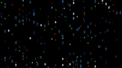 Poster - Financial instruments. Breath of the stock market. Large size of financial icons. The trend towards animation in the stock market. .Icon, dollar, bitcoin, growing and falling graph, index numbers