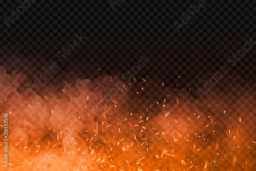 Vector realistic isolated fire effect with smoke for decoration and covering on the transparent background Poster Mural XXL