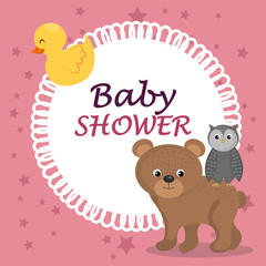 Wall Mural - baby shower card with cute bear and owl