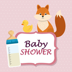 Wall Mural - baby shower card with cute fox and duck