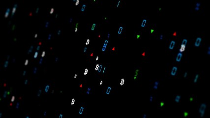 Poster - Scoreboard of the broker .Oko business world. Financial instruments. Breath of the stock market. Large size of financial icons. The trend towards animation in the stock market. .Icon, dollar, bitcoin