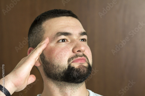 Portrait Of Handsome Bearded Black Haired Intelligent Modern