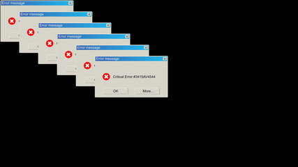 Poster - Many windows with critical error notification, problem warning backdrop, computer generated abstract background, 3d rendering