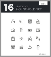 Poster - Household icons. Set of  line icons. Washing machine, TV set, sewing machine. Domestic appliances. Vector illustration can be used for topics like housework, housekeeping, technology