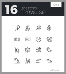 Canvas Print - Travel icons. Set of line icons. Luggage, destination, tourist. Trip concept. Vector illustration can be used for topics like tourism, transportation, vacation