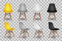 Vector Realistic 3d Illustration Of Chairs, Isolated On Transparent Background. Loft Interior Isometric Objects.