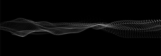 Abstract wave dots in dark background. Technology vector background. Big data.