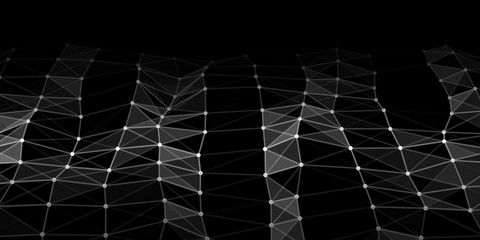Poster - Abstract technology background. Network connection structure. Science background. Big data. Technology concept. Lanscape with connections dots and lines on dark background.