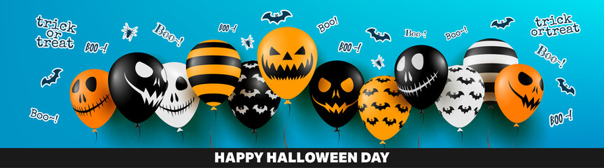 Wall Mural - Halloween Banner with Halloween Ghost Balloons.Scary air balloons.Website spooky or banner  template. Vector illustration EPS10