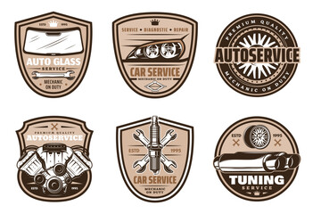 Sticker - Auto service retro badge of car repair shop design