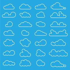 Wall Mural - outline cloud icon set on blue sky