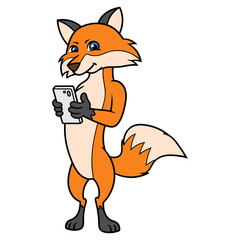 Wall Mural - Cartoon Fox Character With Smartphone