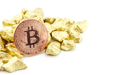 Business concept.Golden Bitcoin Coin digital currency use instead of trading / exchanging. Money in the future..