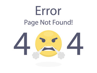 Fototapete - 404 error page not found Angry Emoji isolated in white background Vector