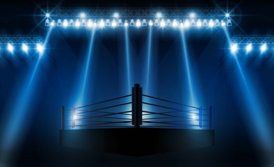 Wall Mural - Boxing ring arena vs letters for sports and fight competition. Battle and match design. Vector illumination