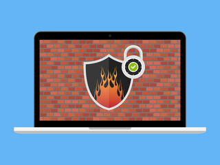 Fototapete - Laptop with firewall network security concept vector illustration