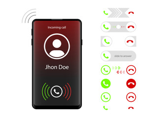 Wall Mural - Mobile Phone Incoming Call Interface Sliders Set Icons Vector