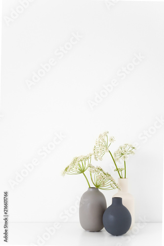 Download Modern Summer Indoor Interior Gray Black And White Vases With Herbal Gerard Bouquet On Table On White Background Cute Soft Home Decor Mockup Stock Photo Adobe Stock