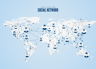 Poster - world wide web. global network structure with planet map on background. vector illustration