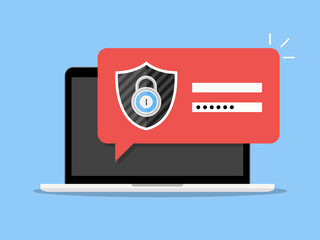 Fototapete - Password Protection. Laptop With Password Security Shield Key Field On Screen Illustration Vector