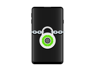 Wall Mural - Mobile security, data protection concept smartphone Fingerprint , shield Chain lock icon Illustration