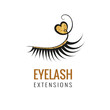 Eyelash extension with gold glitter logo design. Vector illustration.
