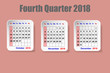 Calendar for fourth quarter of 2018 year on the red ocher color background