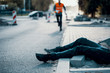 © Photographee.eu - Died person on the street after accident at roadworks. Result of non-compliance with health and safety regulations