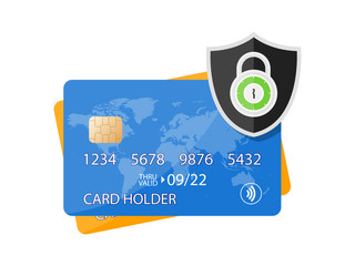 Fototapete - Secured Payment Shield Credit Card with lock icon. Locked bank card illustration Vector