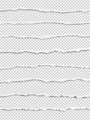 Wall Mural - Oblong torn transparent paper wisps placed one under another with soft shadow. Vector paper template.
