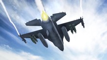 F-16 Fighting Aircraft Jet Green Screen Down 3D Rendering Background