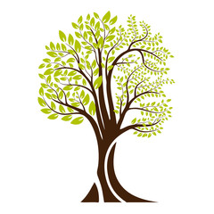 Green tree silhouette. Isolated on white background. Vector
