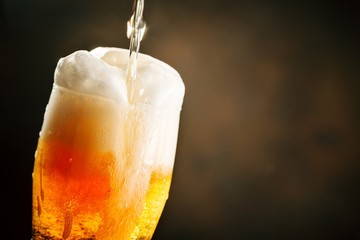 Wall Mural - A glass of beer on a dark background.