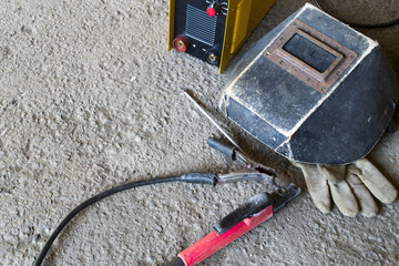 Welding machine, and an old welding mask.