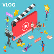 Flat isometric vector concept of video blog, vlog, online channel, creating video content.