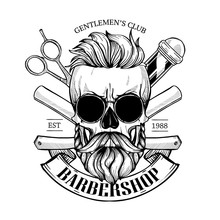 Barbershop Logo, Angry Sticker With Skull
