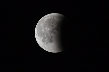 Wall Mural - Super Bloody Moon, full eclipse last phase against black sky background, one third of the Moon surface covered by Earth's shadow