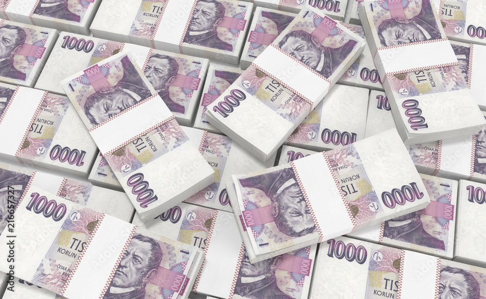 3D realistic render of 1000 stack czech crown ceska koruna national ...